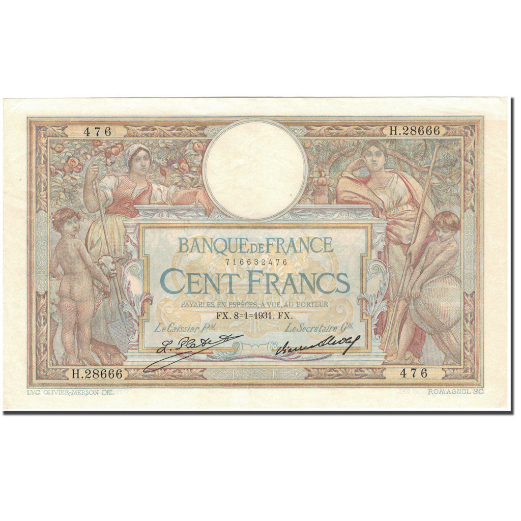 Francja, 100 Francs, Luc Olivier Merson, 1931-01-08, AU(55-58), Fayette:24.10