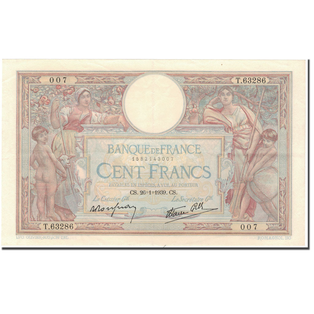 France, 100 Francs, 100 F 1908-1939 ''Luc Olivier Merson'', 1939-01-26, UNC(63)