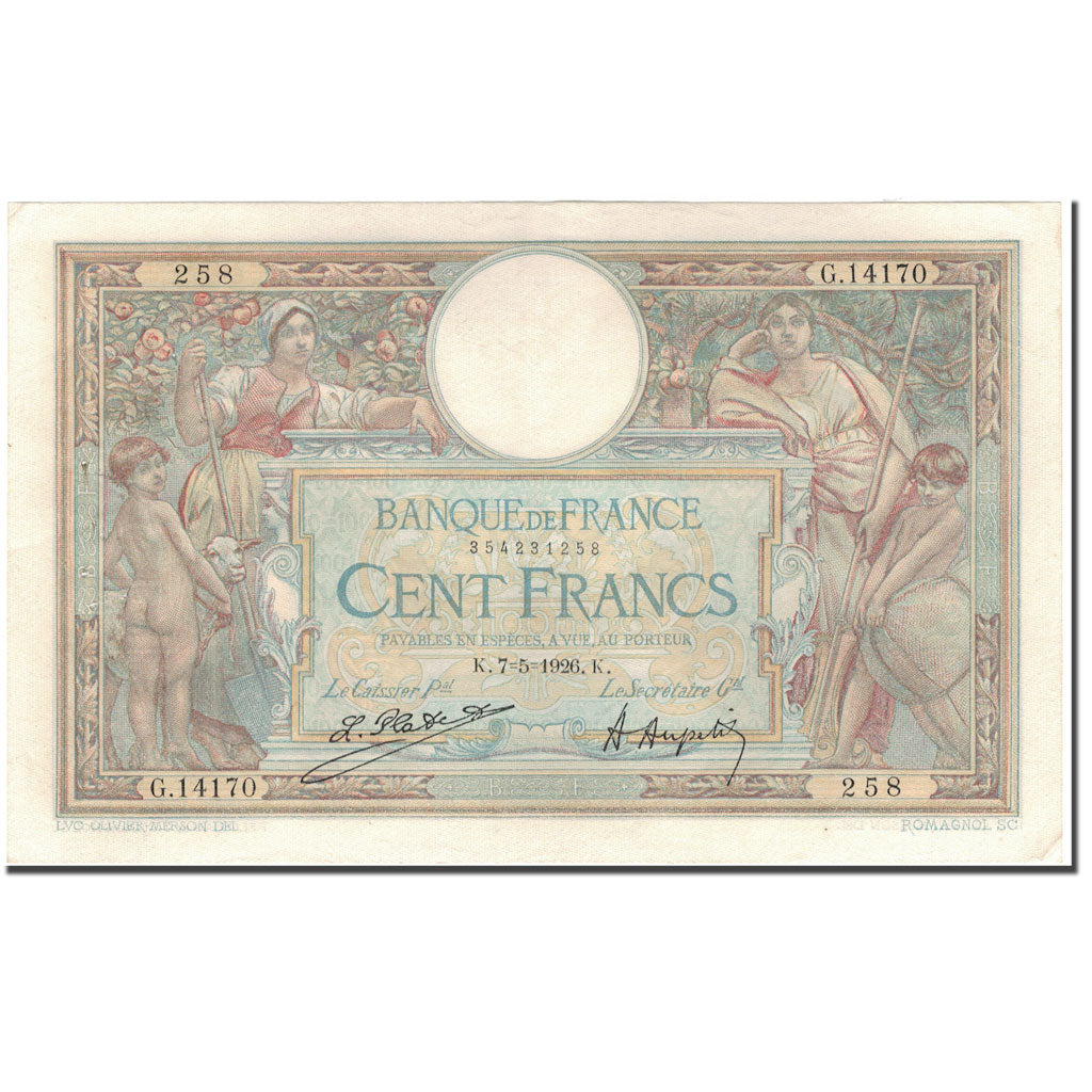 Frankrijk, 100 Francs, 100 F 1908-1939 ''Luc Olivier Merson'', 1926-05-07, SUP