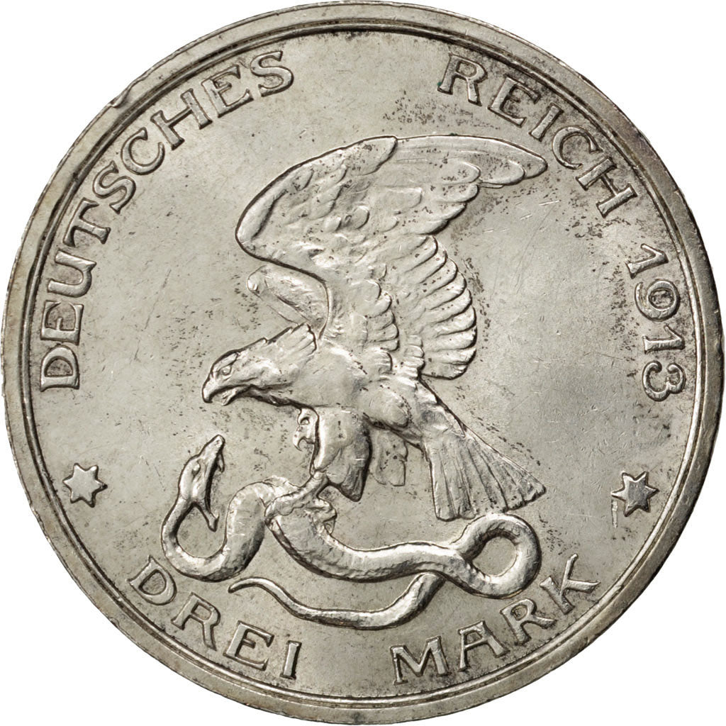 GERMAN STATES, 3 Mark, 1913, Berlin, KM #534, MS(60-62), Silver, 33, 16.67