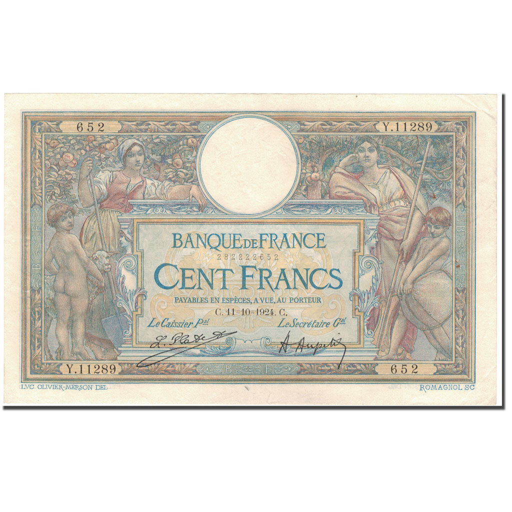 Francja, 100 Francs, Luc Olivier Merson, 1924-10-11, AU(55-58), Fayette:24.2