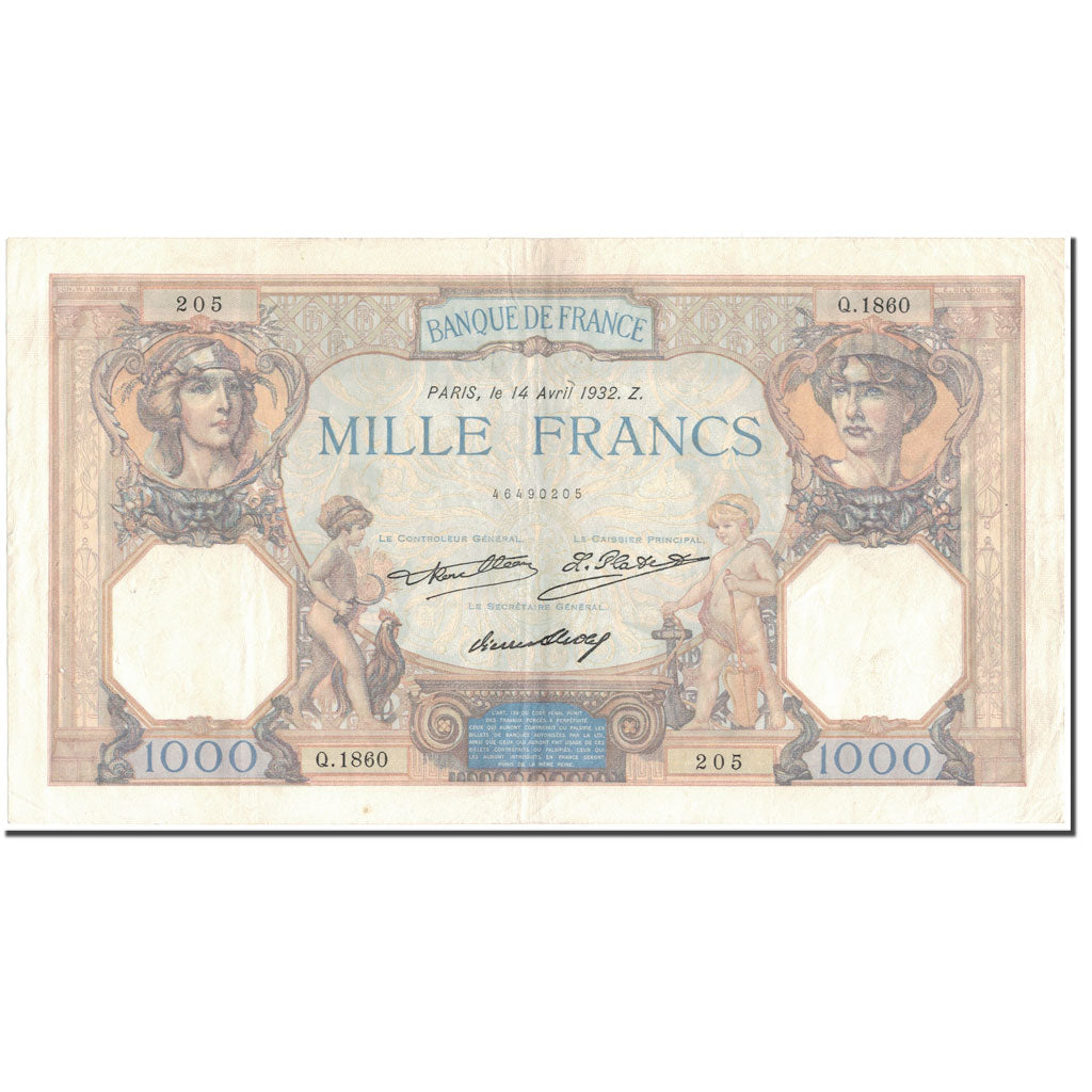 France, 1000 Francs, 1 000 F 1927-1940 ''Cérès et Mercure'', 1932-04-14, SUP