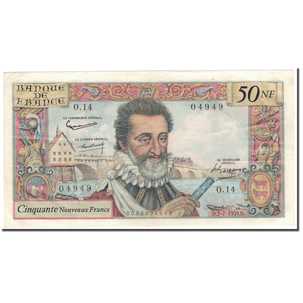 France, 50 Nouveaux Francs, 50 NF 1959-1961 ''Henri IV'', 1959-07-02, AU(55-58)