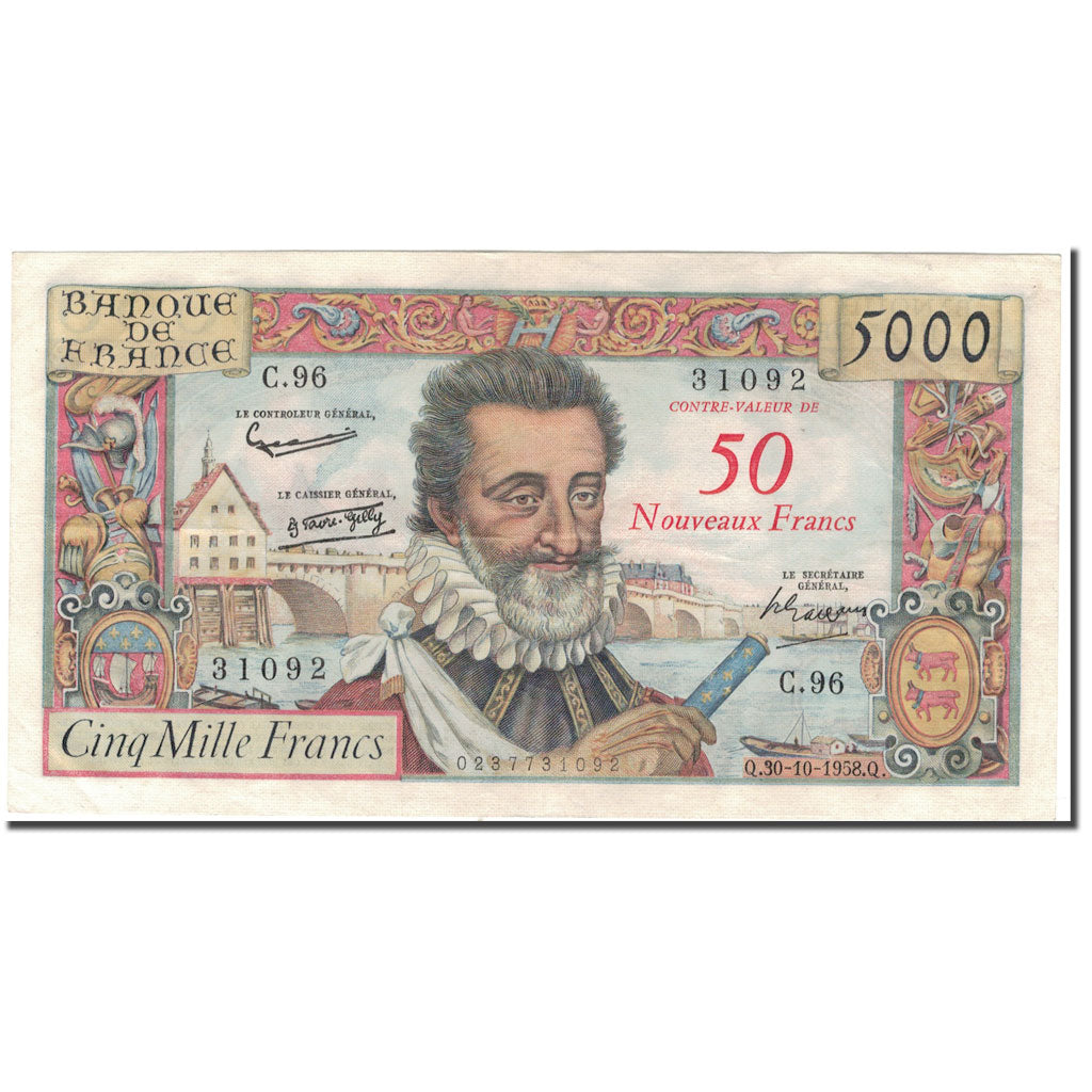 Frankreich, 50 Nouveaux Francs on 5000 Francs, 50 NF 1959-1961 ''Henri IV''