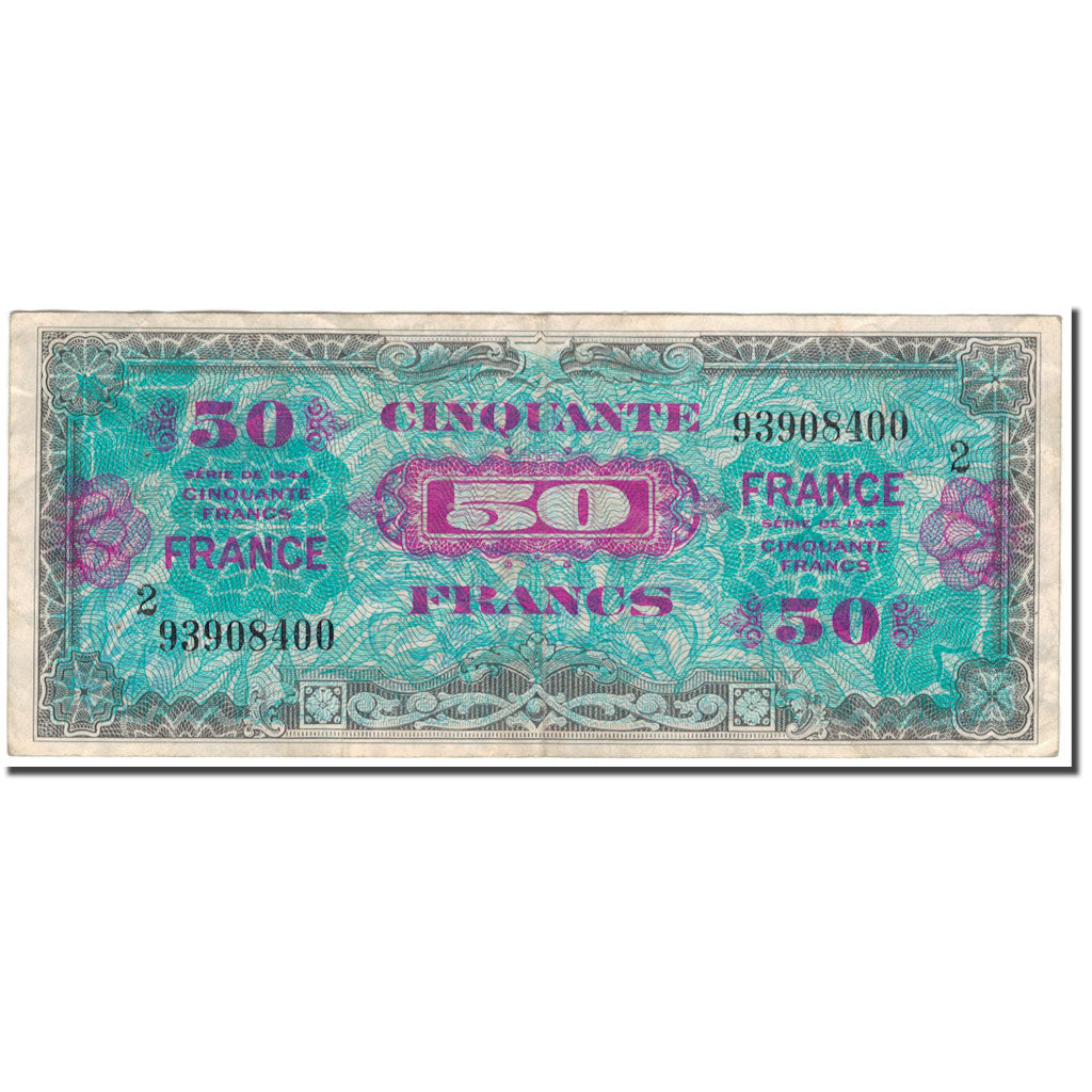 France, 50 Francs, 1944 Flag/France, 1944, AU(55-58), Fayette:19.01, KM:117a