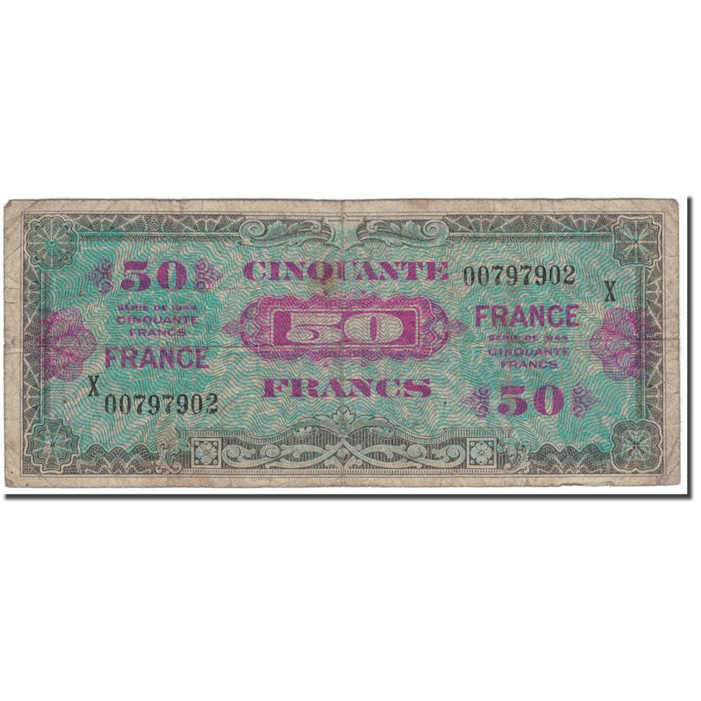 France, 50 Francs, 1944 Flag/France, 1944, VF(20-25), Fayette:19.01, KM:117a