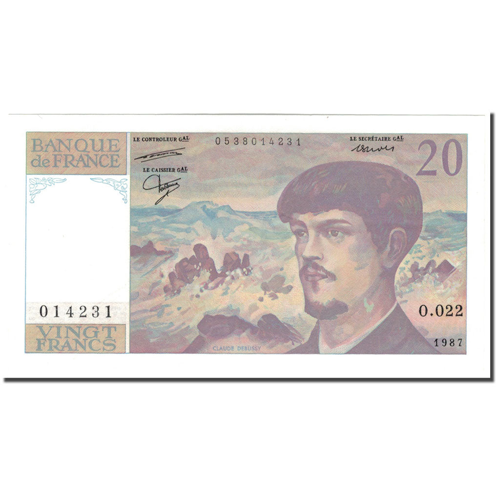Francia, 20 Francs, 20 F 1980-1997 ''Debussy'', 1987, FDS, Fayette:66.08