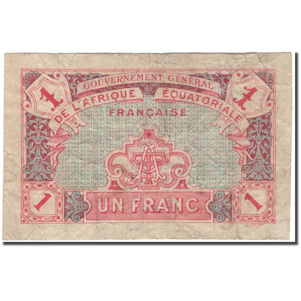 Banknote, French Equatorial Africa, 1 Franc, 1917, KM:2a, VF(20-25)
