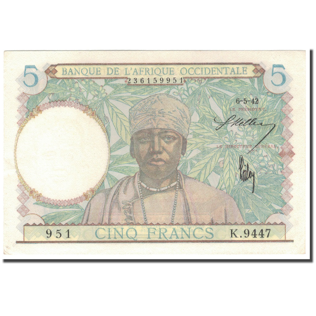 Banknote, French West Africa, 5 Francs, 1942-05-06, KM:21, UNC(65-70)