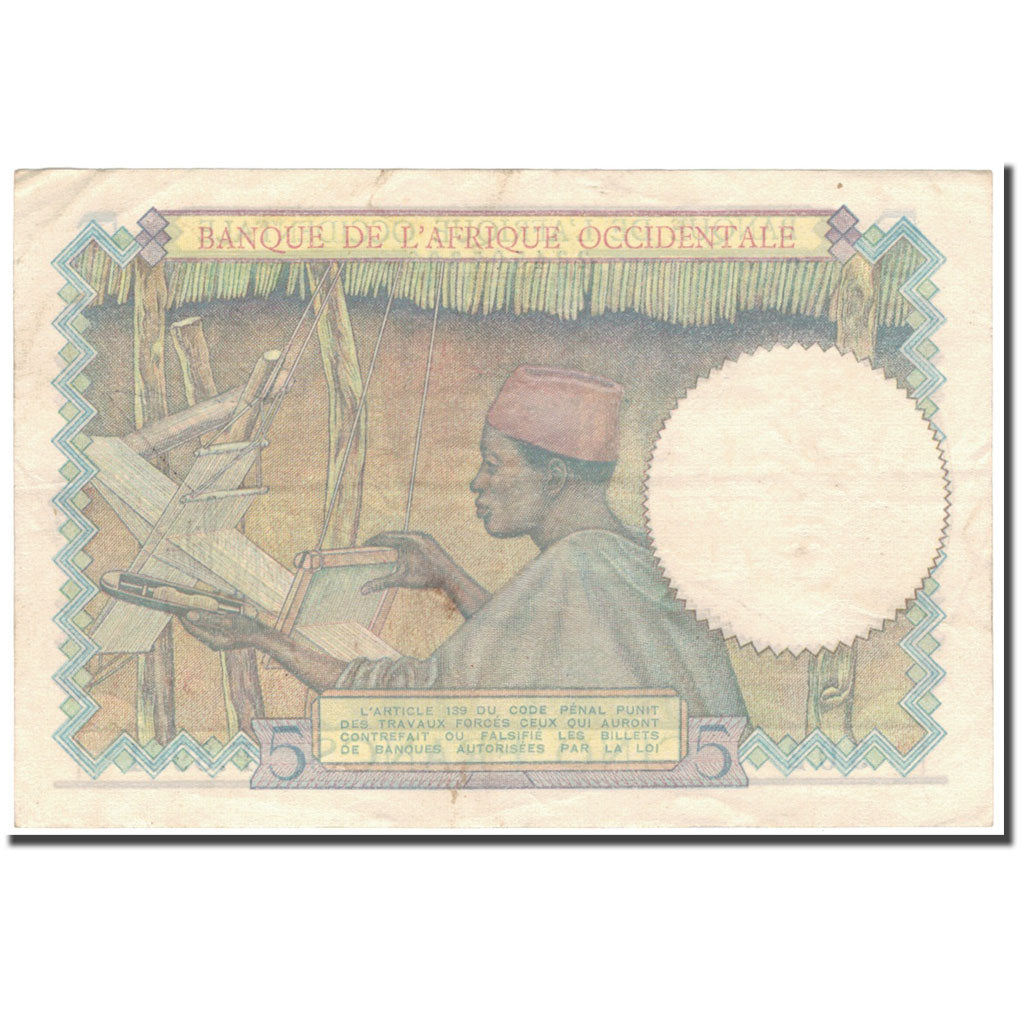 Banknote, French West Africa, 5 Francs, 1942-04-22, KM:25, AU(50-53)