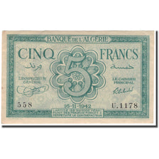 Banknote, Algeria, 5 Francs, 1942-11-16, KM:91, AU(55-58)