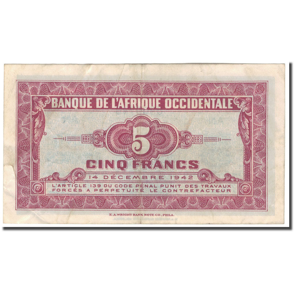 Banknote, Algeria, 5 Francs, 1942-11-16, KM:91, AU(55-58)