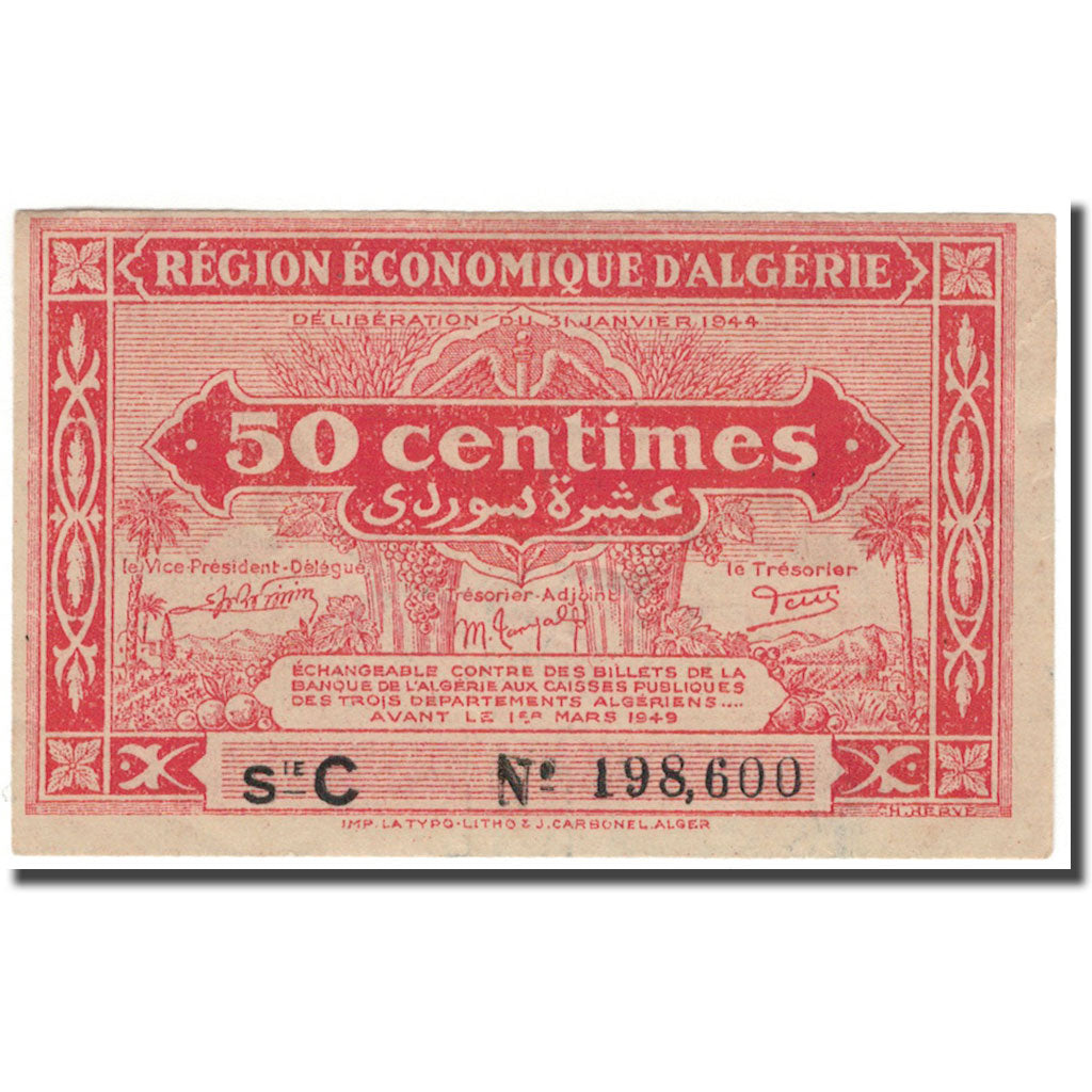 Banknote, Algeria, 50 Centimes, 1944, KM:97a, AU(50-53)