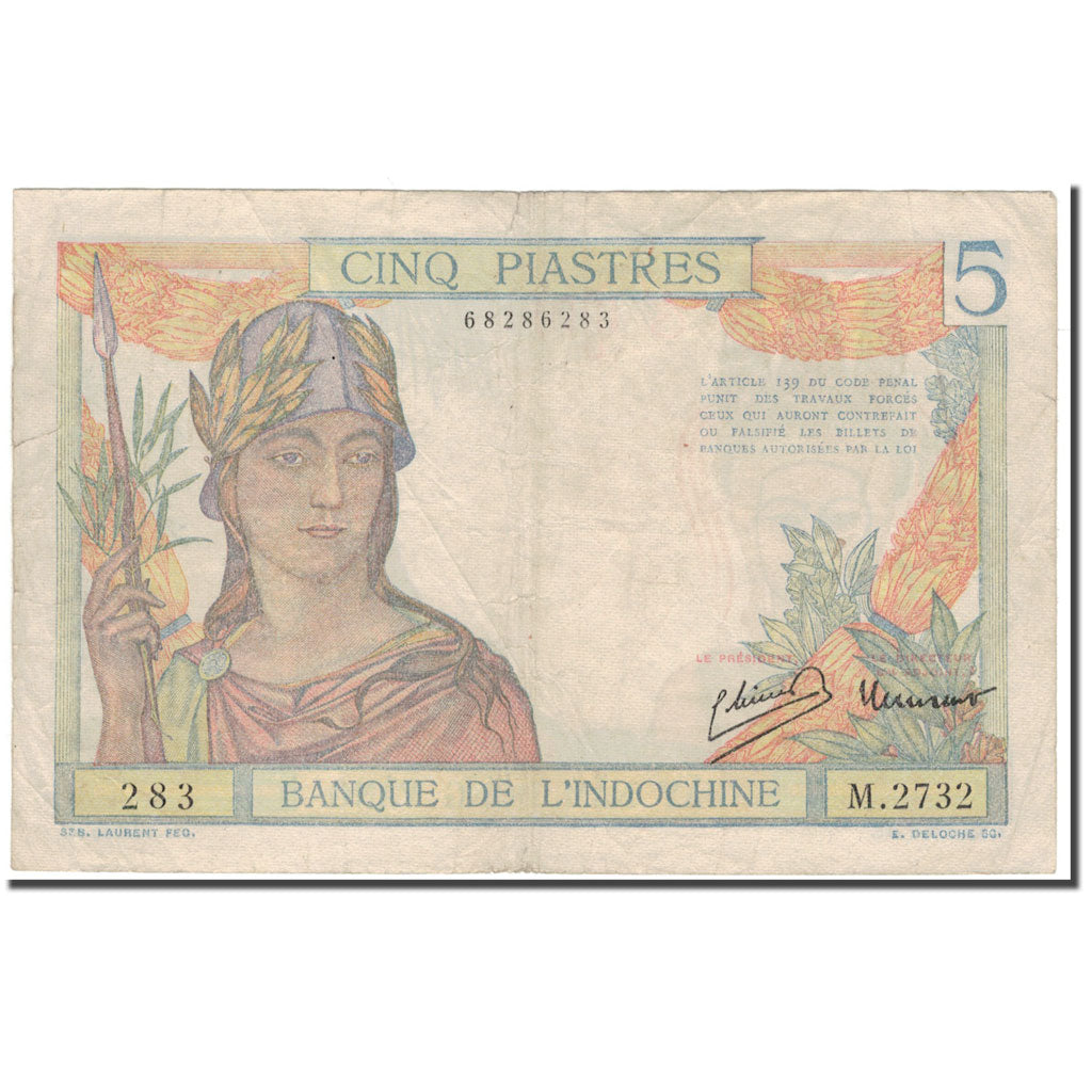 Banknote, FRENCH INDO-CHINA, 5 Piastres, 1931, KM:55b, EF(40-45)