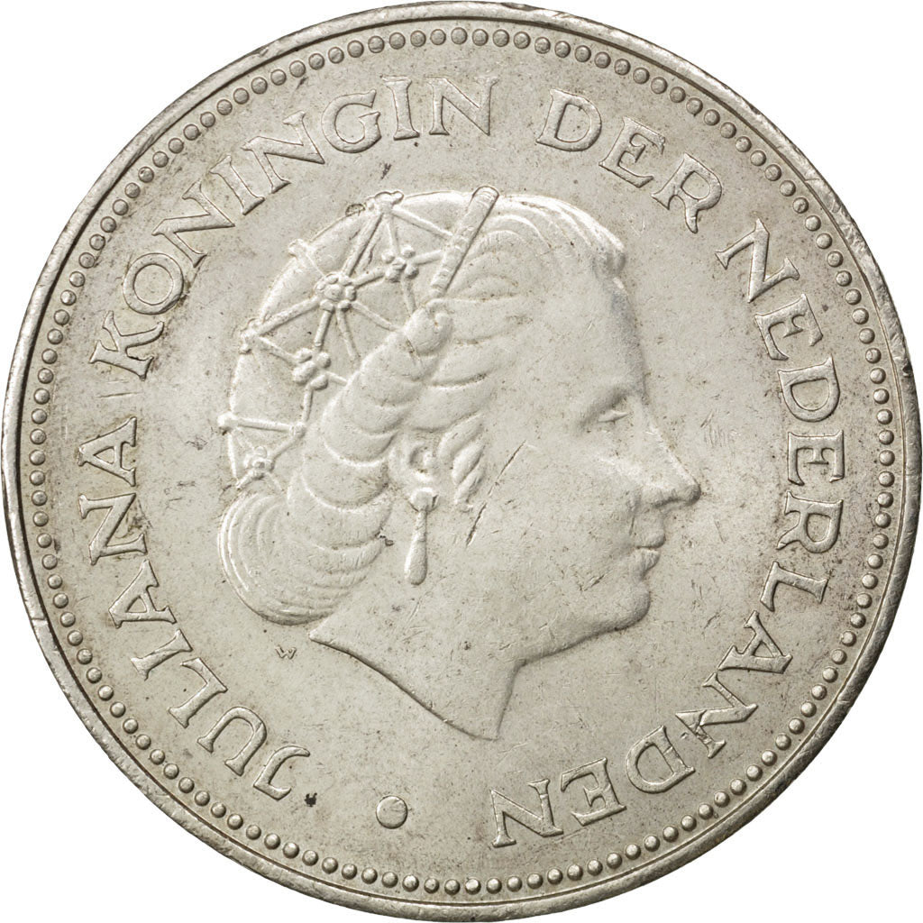 NETHERLANDS, 10 Gulden, 1970, KM #195, AU(55-58), Silver, 38, 25.02