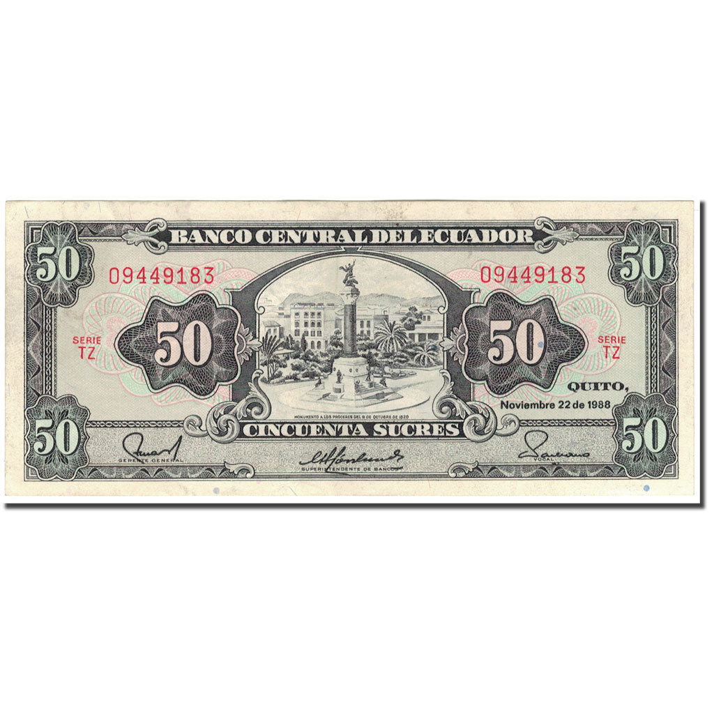 Banknote, Ecuador, 50 Sucres, 1988-11-22, KM:122a, AU(55-58)