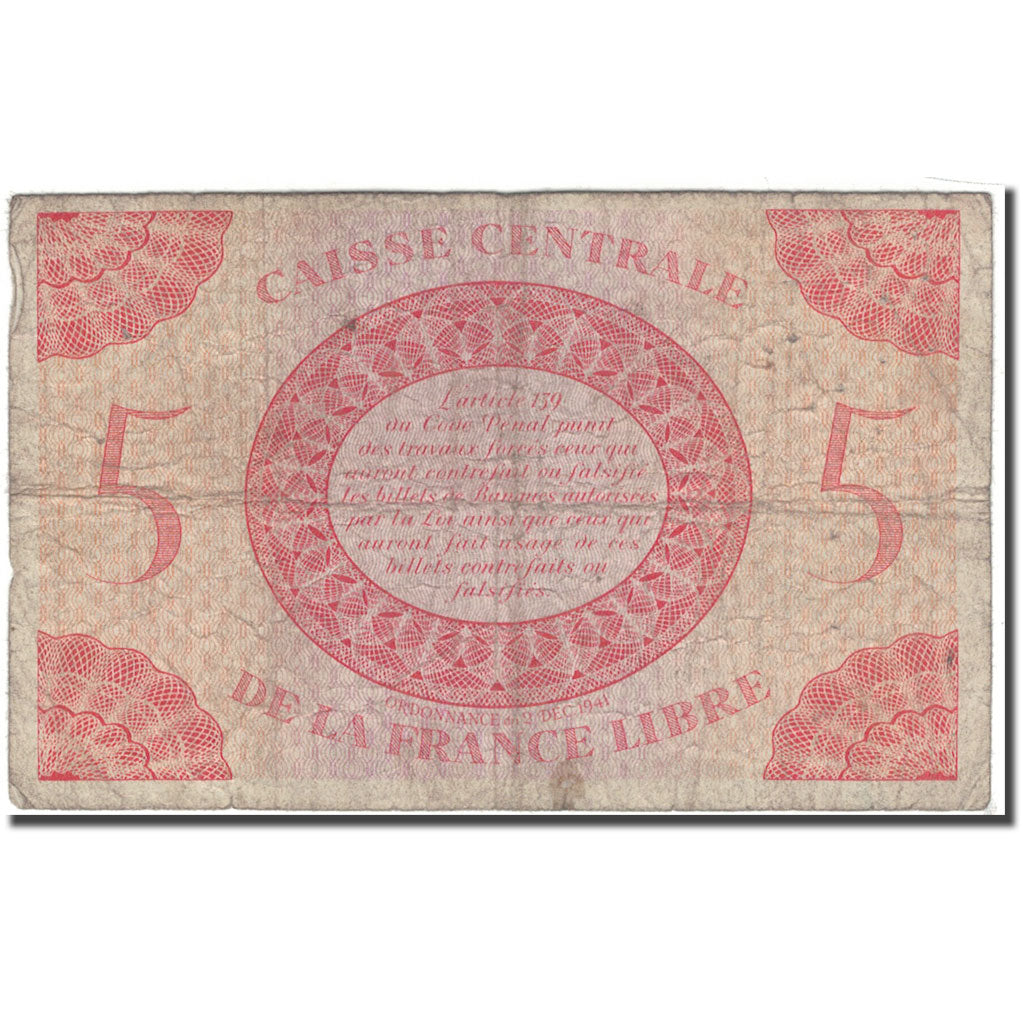 Saint Pierre and Miquelon, 5 Francs, 1943, VF(20-25), KM:10