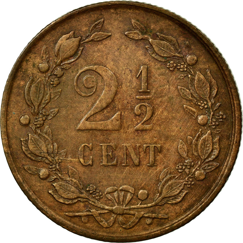 Coin, Netherlands, William III, 2-1/2 Cent, 1886, AU(50-53), Bronze, KM:108.1