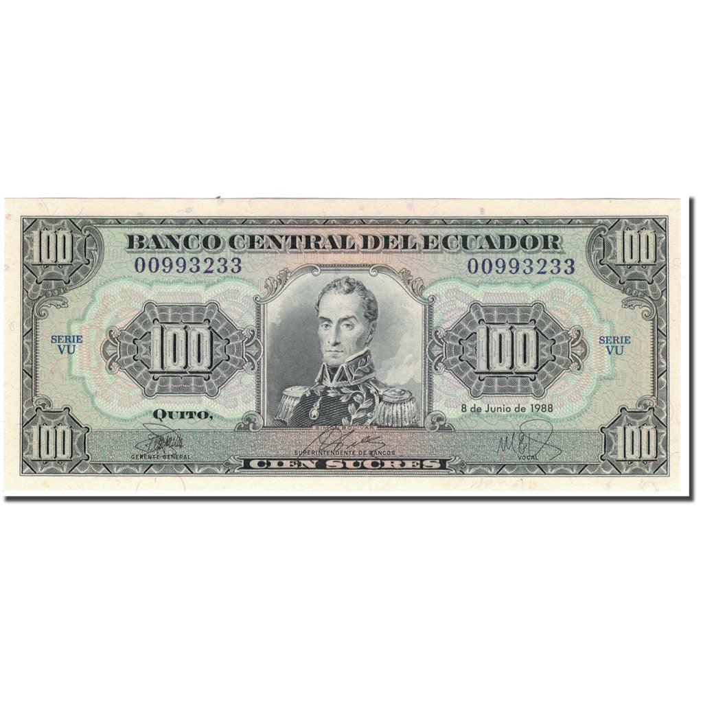 Banknote, Ecuador, 100 Sucres, 1988-06-08, KM:123Aa, UNC(65-70)