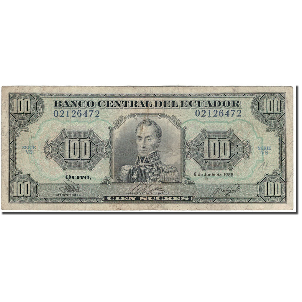 Biljet, Ecuador, 100 Sucres, 1988-06-08, KM:123Aa, B