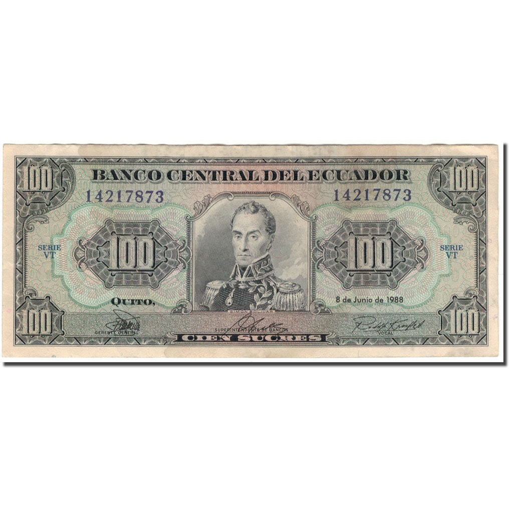 Banknote, Ecuador, 100 Sucres, 1988-06-08, KM:123Aa, VF(20-25)