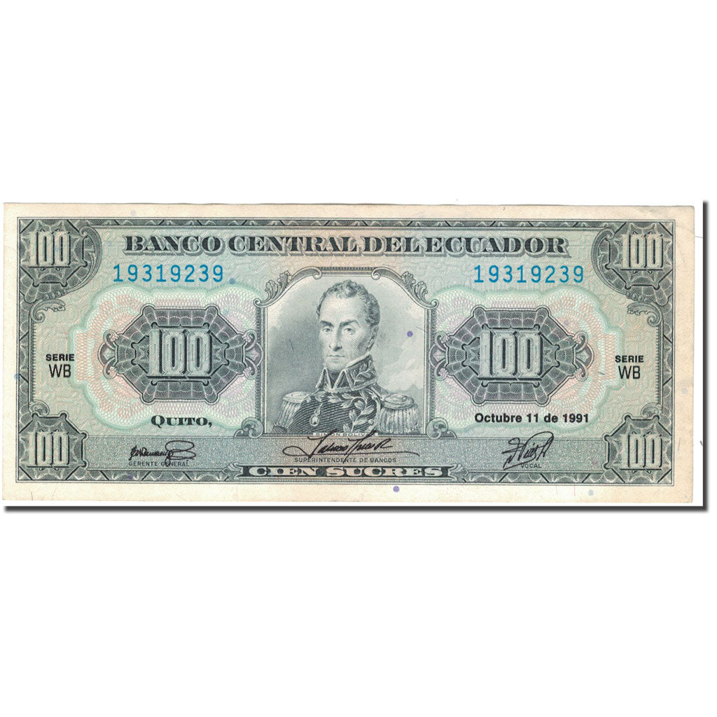 Banknote, Ecuador, 100 Sucres, 1991-10-11, KM:123Aa, AU(55-58)