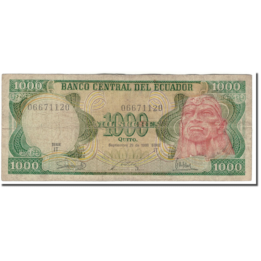 Banknote, Ecuador, 1000 Sucres, 1986-09-29, KM:125a, VG(8-10)