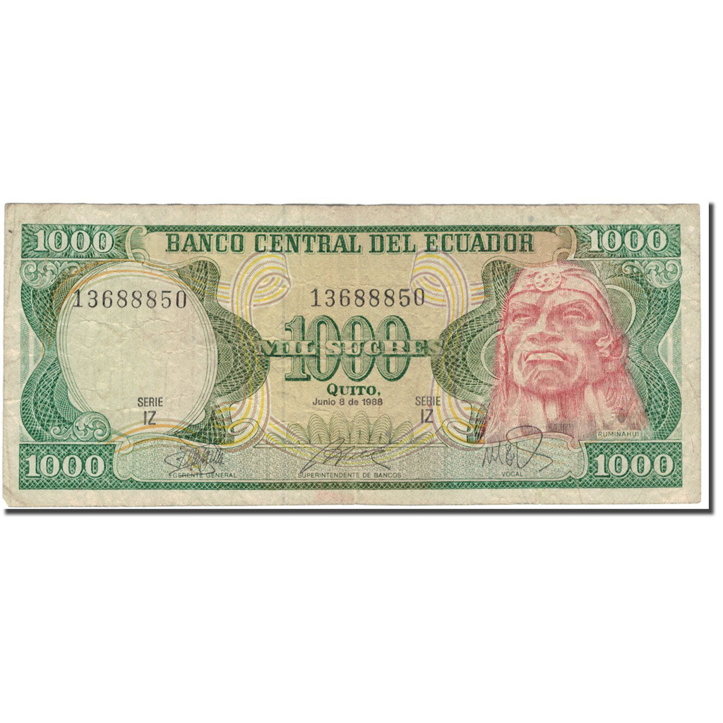 Banknote, Ecuador, 1000 Sucres, 1988-06-08, KM:125b, F(12-15)