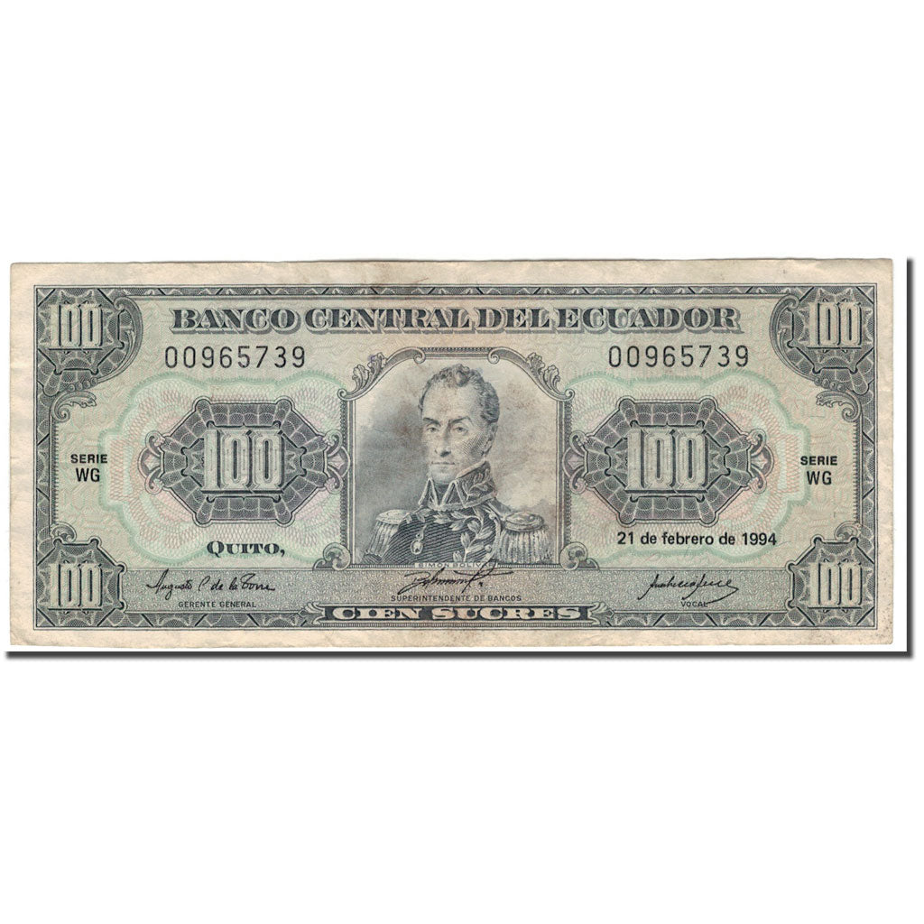 Biljet, Ecuador, 100 Sucres, 1994-02-21, KM:123Ac, TB