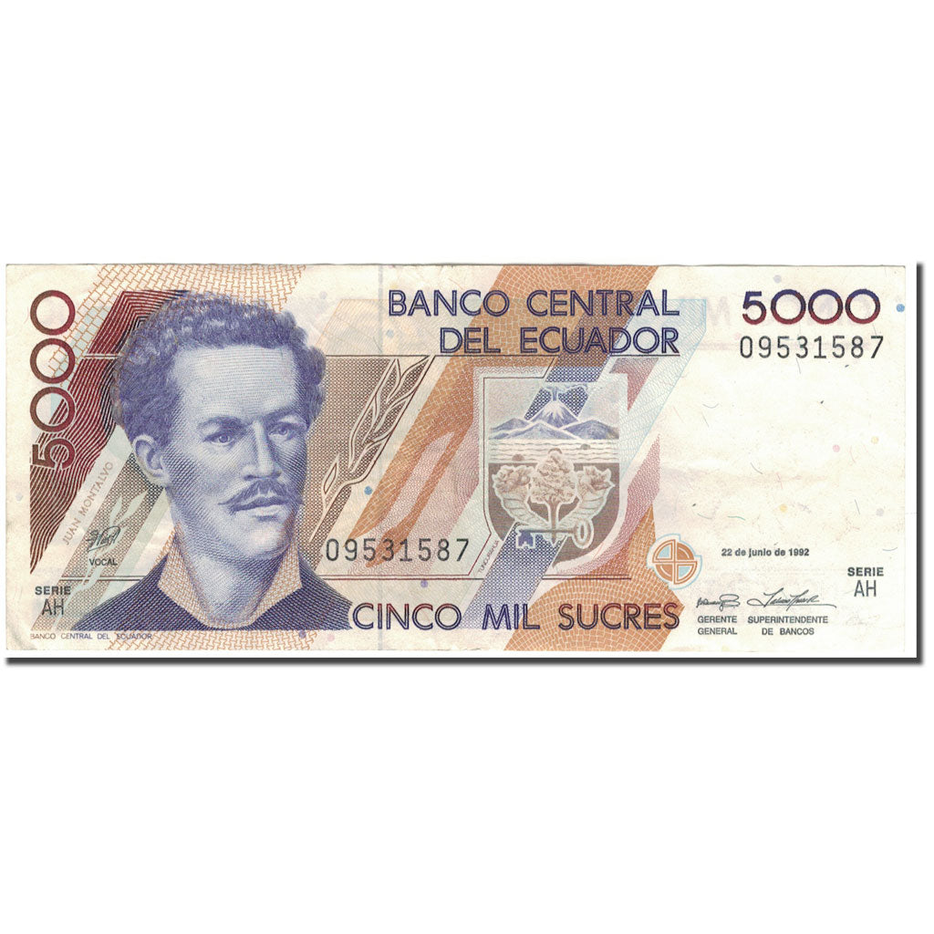 Banknote, Ecuador, 5000 Sucres, 1992-06-22, KM:128a, AU(55-58)