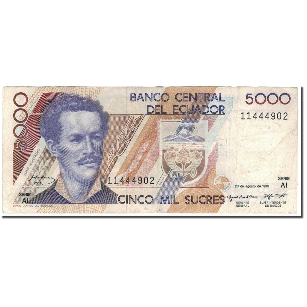 Banknote, Ecuador, 5000 Sucres, 1993-08-20, KM:128a, VF(20-25)