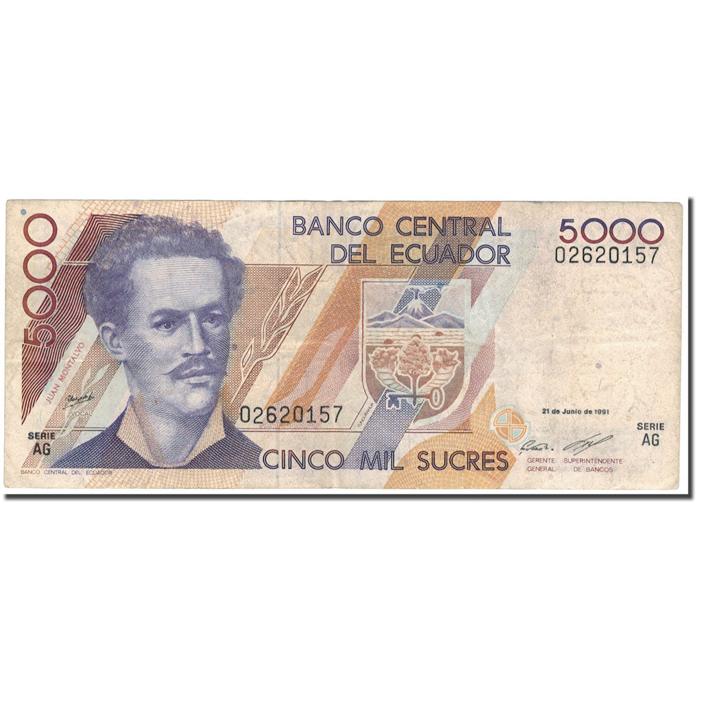 Billete, 5000 Sucres, Ecuador, 1991-06-21, KM:128a, RC+