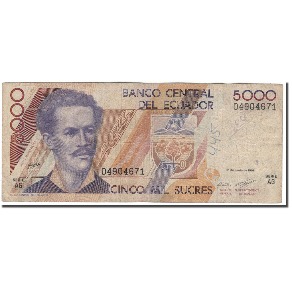 Banknote, Ecuador, 5000 Sucres, 1991-06-21, KM:128a, G(4-6)