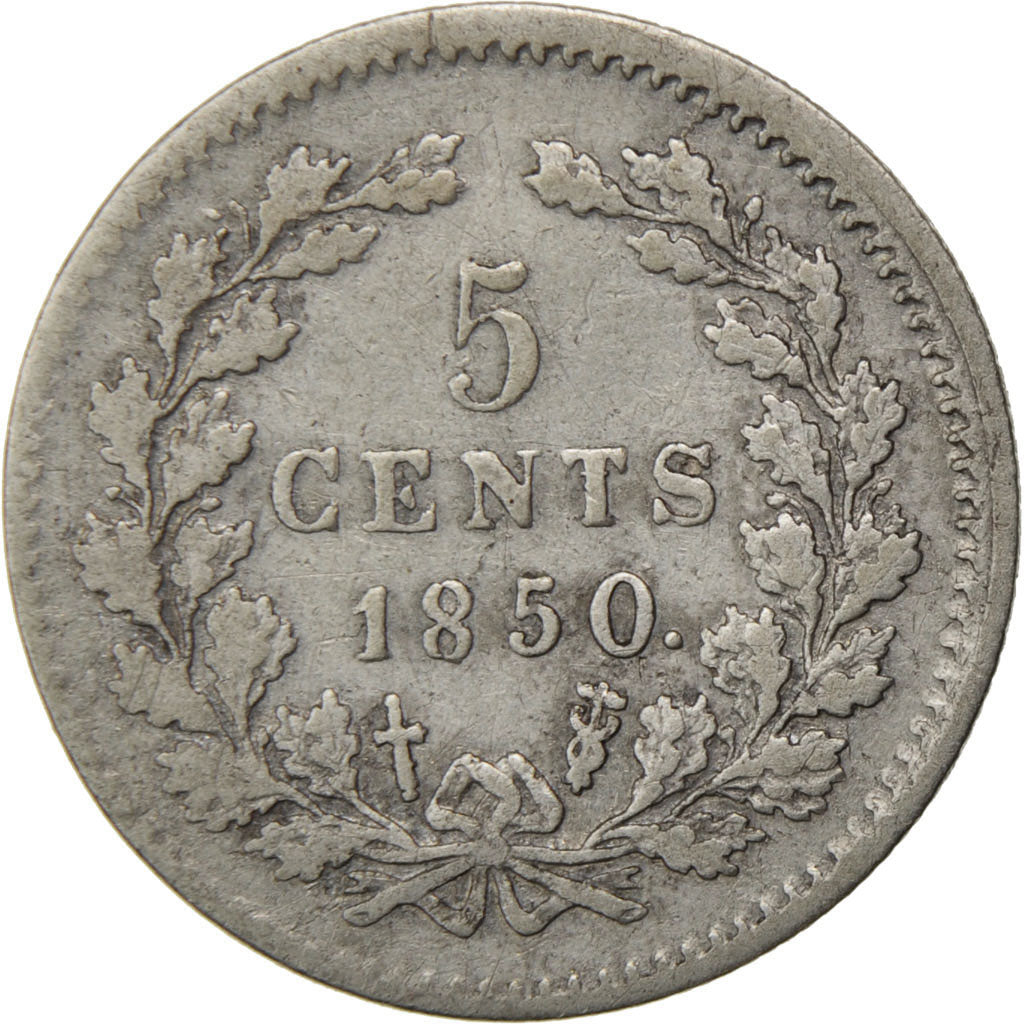 NETHERLANDS, 5 Cents, 1850, KM #91, EF(40-45), Silver, 12.5, 0.66