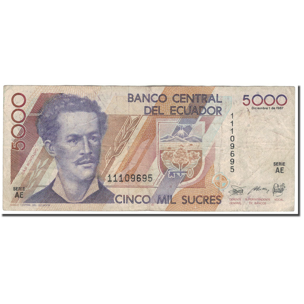 Banknote, Ecuador, 5000 Sucres, 1987-12-01, KM:126a, VG(8-10)