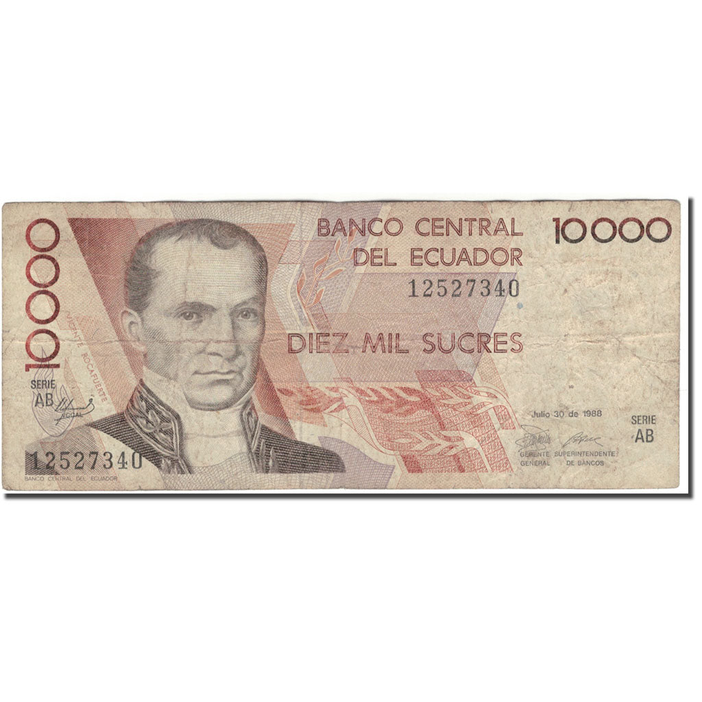 Banknote, Ecuador, 10,000 Sucres, 1988-07-30, KM:127a, AG(1-3)