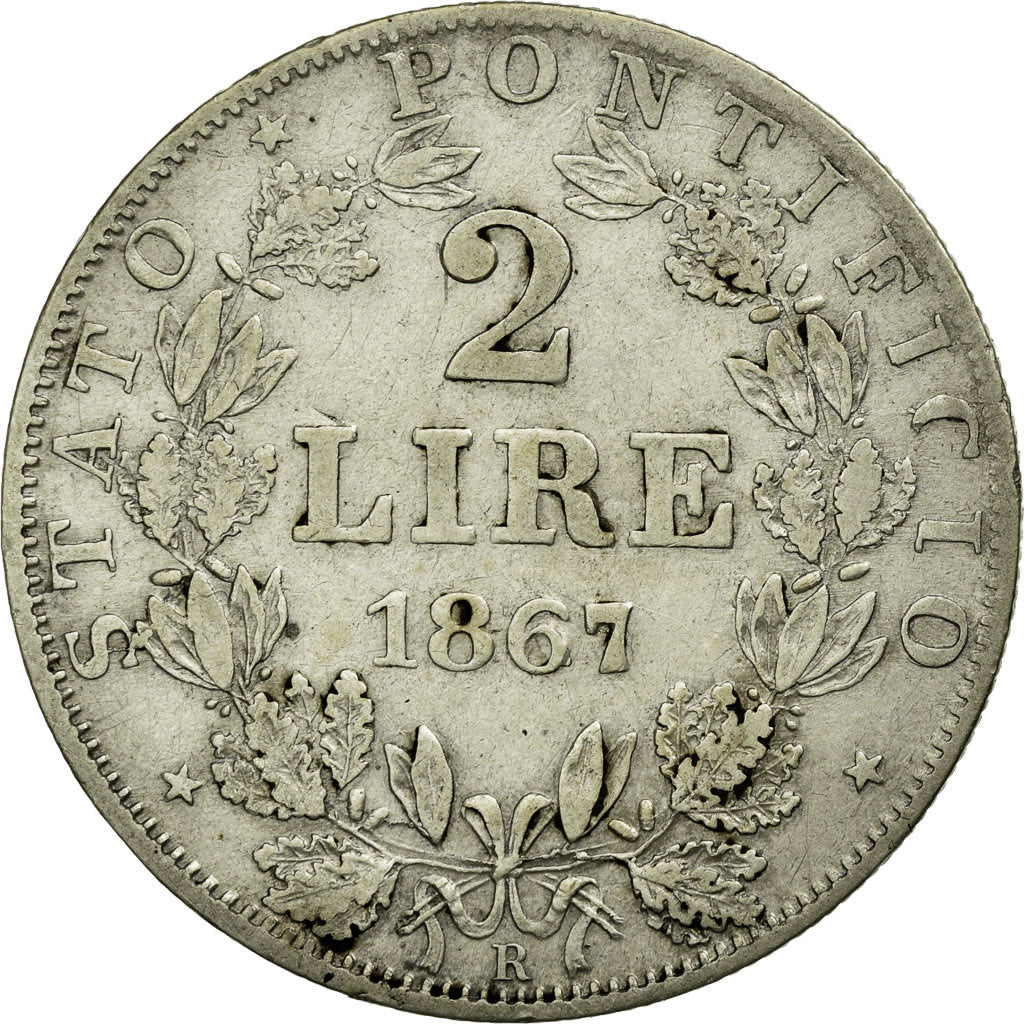 Munten, Italiaanse staten, PAPAL STATES, Pius IX, 2 Lire, 1867, Roma, ZF