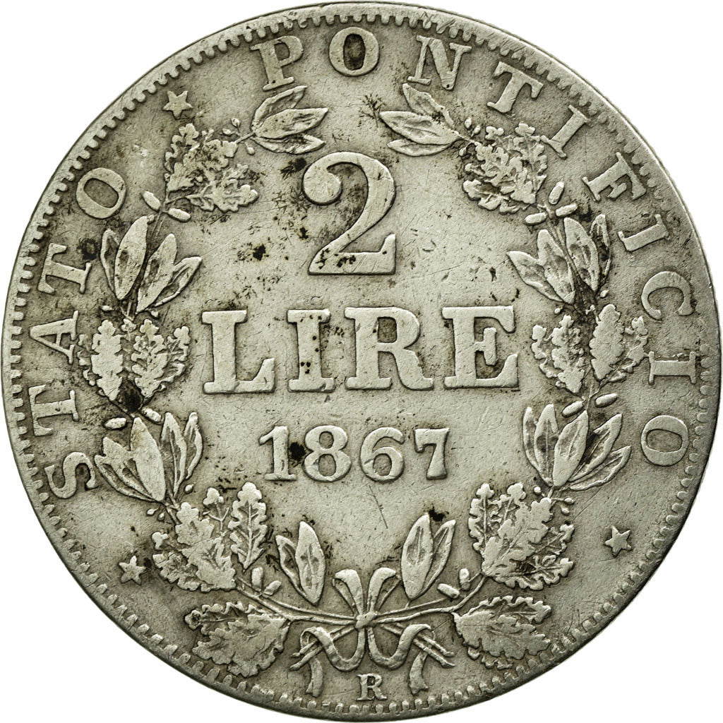 Coin, ITALIAN STATES, PAPAL STATES, Pius IX, 2 Lire, 1867, Roma, EF(40-45)