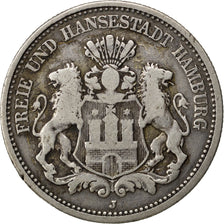GERMAN STATES, 2 Mark, 1876, Hambourg, KM #604, VF(20-25), Silver, 10.91