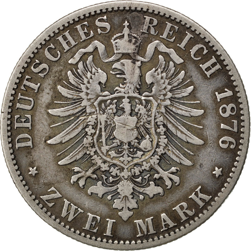 GERMAN STATES, 2 Mark, 1876, Hambourg, KM #604, VF(20-25), Silver, 10.91