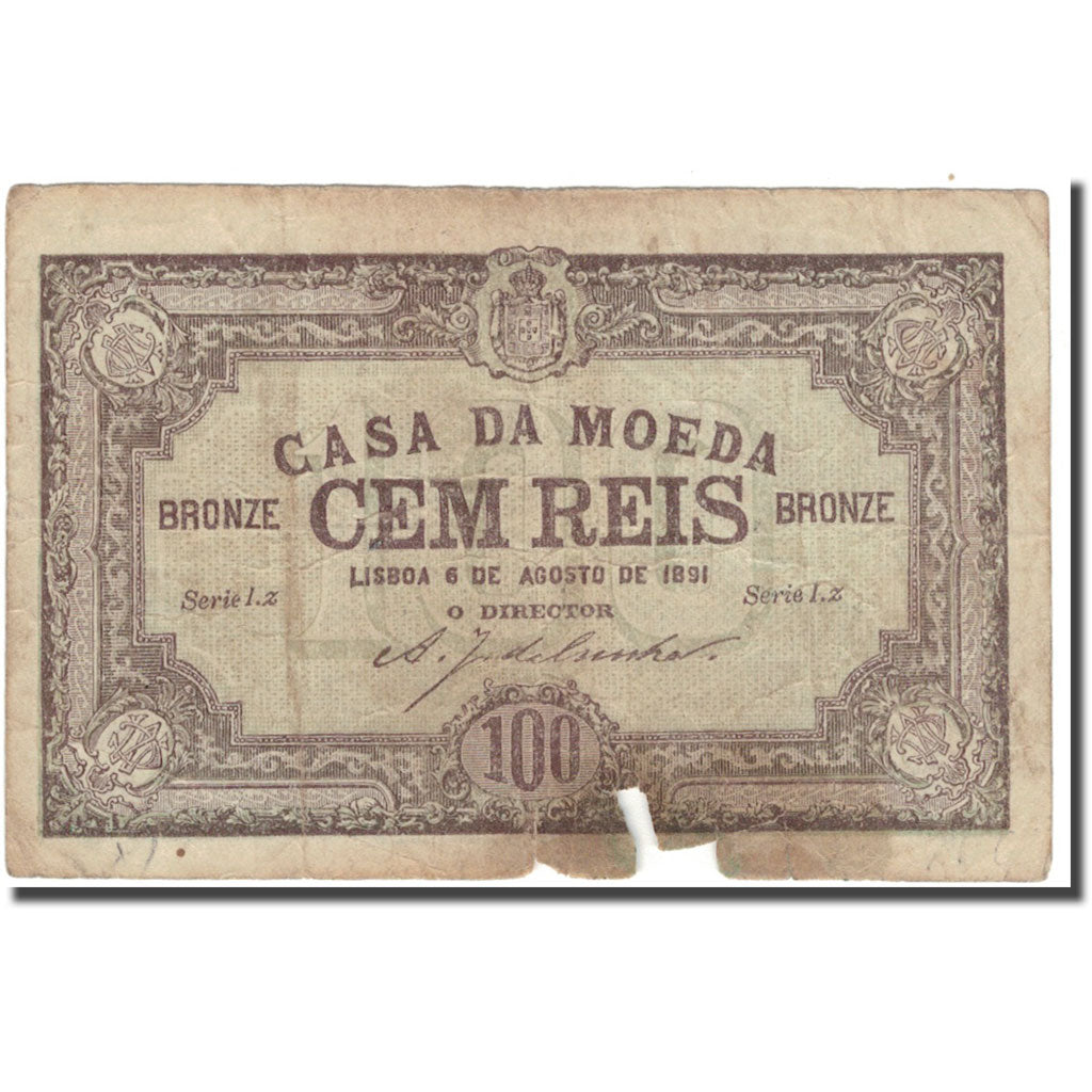 Billet, Portugal, 100 Reis, 1891-08-06, KM:89, B+