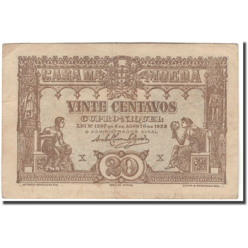 Banknote, Portugal, 20 Centavos, 1922, KM:100, VF(30-35)