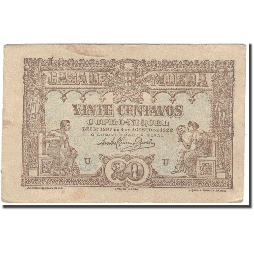 Banknote, Portugal, 20 Centavos, 1922, KM:100, VF(20-25)