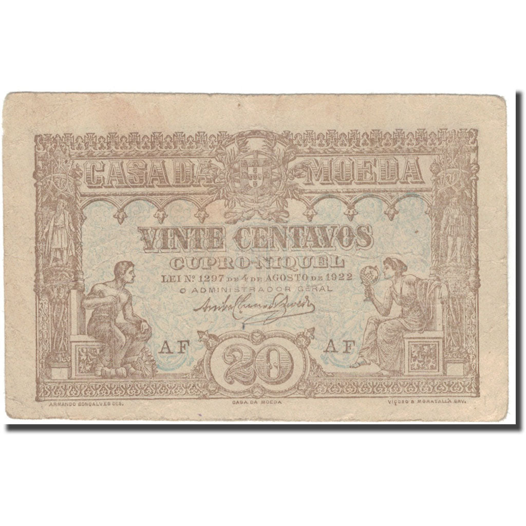 Banknote, Portugal, 20 Centavos, 1922, KM:100, VF(20-25)