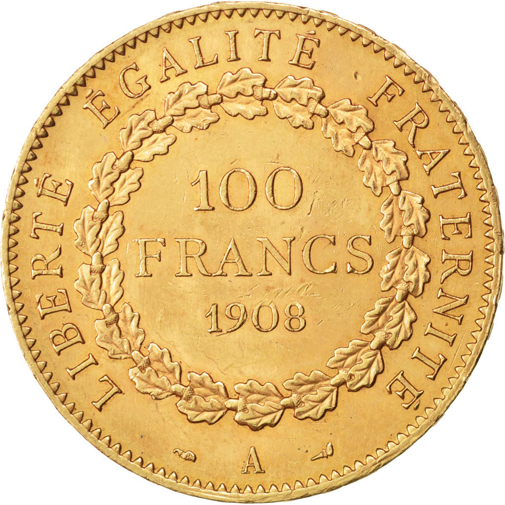 FRANCE, 100 Francs, 1908, Paris, KM #858, AU(55-58), Gold, Gadoury #1137a, 32.25