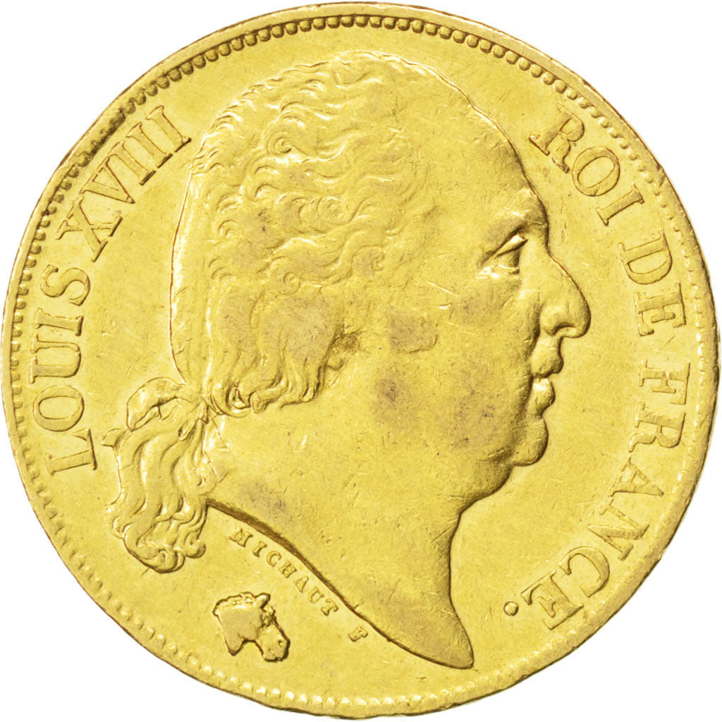 Francia, 20 Francs, 1818, Paris, BB, Oro, KM:712.1, Gadoury:1028