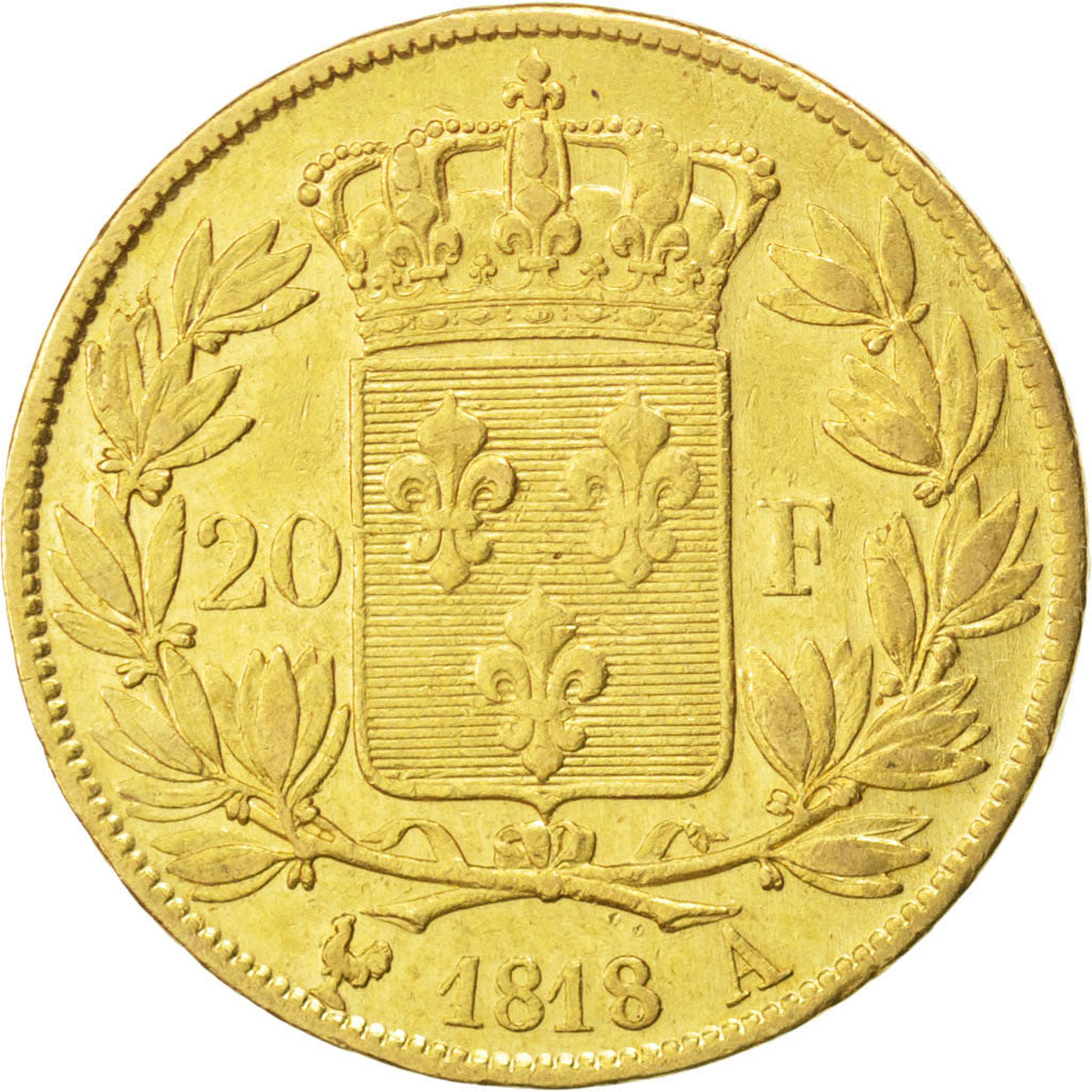 Francia, 20 Francs, 1818, Paris, BB, Oro, KM:712.1, Gadoury:1028