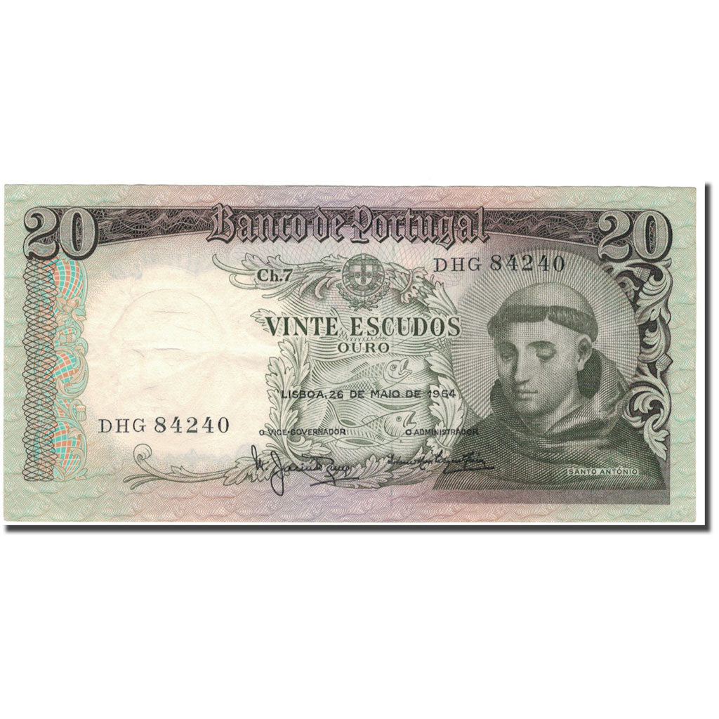 Banknote, Portugal, 20 Escudos, 1964-05-26, KM:167b, EF(40-45)
