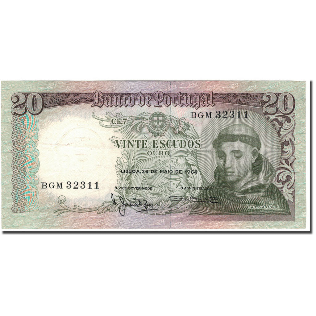 Banknote, Portugal, 20 Escudos, 1964-05-26, KM:167b, UNC(63)