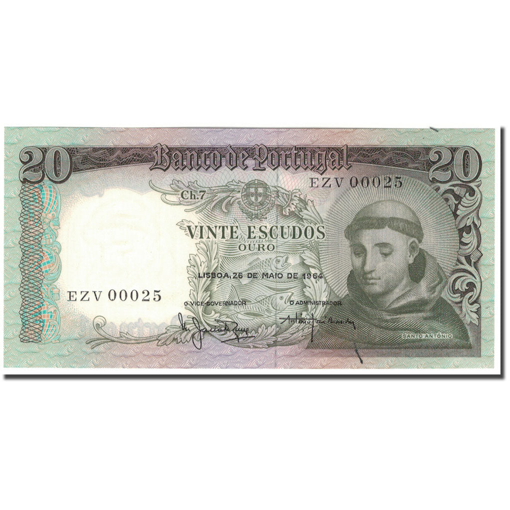 Banknote, Portugal, 20 Escudos, 1964-05-26, KM:167b, UNC(65-70)